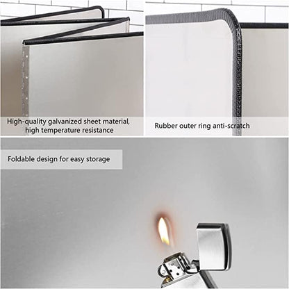Splatter Guard for Frying Non-Stick 3 Sided Foldable Grease Splatter Screen Stainless Steel Backsplash Anti Splatter Shield Guard for Stove Screen Protector for Frying Stove Top Wall L ANGINORLD