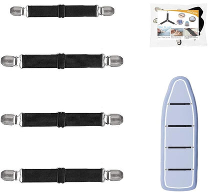 Adjustable Bed Sheet Straps Clips, Elastic Mattress Sheet Fasteners Holder and Suspenders, Grippers to Hold Sheet, Mattress, Sofa, Couch, Table Cloth, Ironing Board Cover, Black
