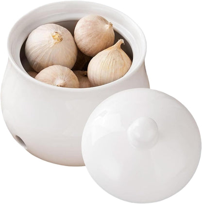 Garlic Keeper Ceramic Onion Saver Jar with Lid | Garlic Saver Container for Dining Room Kitchen Restaurant Fridge Onion Potato Ginger