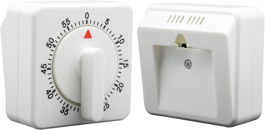 Hitefu Square 60 Minute Mechanical Kitchen Timer, White, 2 Pcs | Visual Cooking Timer, Loud Alarm, No Batteries, For Classroom / Home