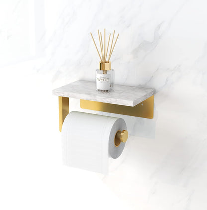 Gypie Marble Toilet Paper Holder with Shelf, Wall Mounted Matte Black | Stainless Steel Tissue Roll Paper Holder Dispenser for Bathroom Washroom
