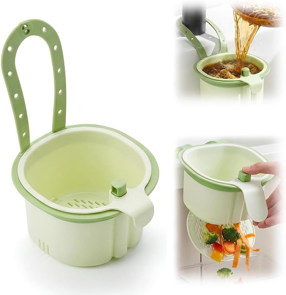 2026 New Kitchen Sink Strainer Basket, Press Automatic Dumping Drain Filter Basket, Hanging Self-Cleaning Sink Strainer (Green)