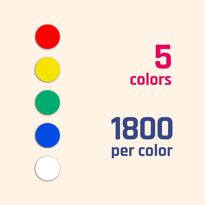 2100 Pack - 0.4" Colored Dot Stickers, Small Round Circle Labels - 5 Colors