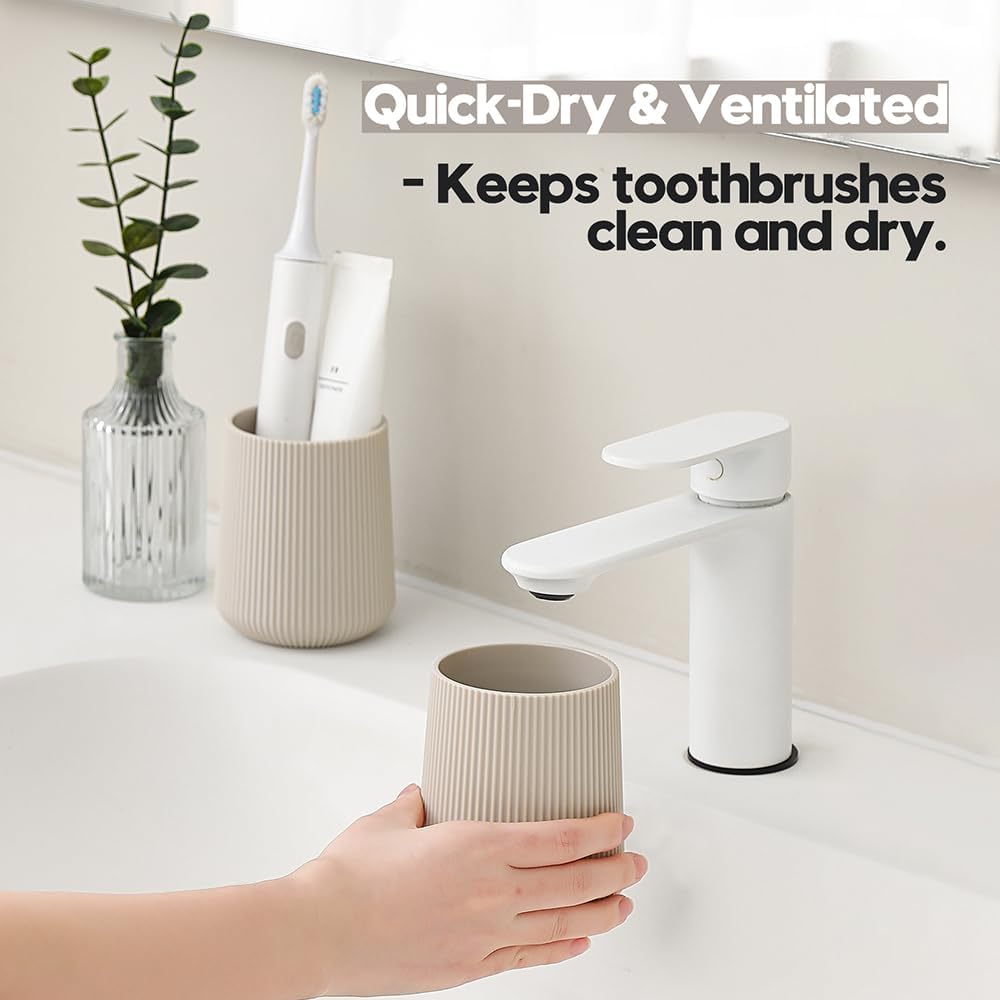 YAUKPH Black Striped Toothbrush Holder | for Electric Toothbrushes Bathroom Organizer Cup for Toothpaste Kids & Adults