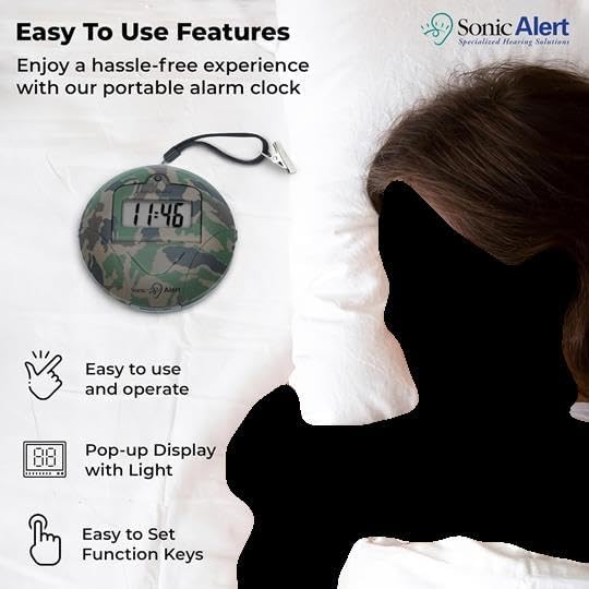 Sonic Alert Digital Alarm Clock - Small Travel Clocks for Heavy Sleepers - Battery Operated with Vibrating Bed Shaker - Green Camo