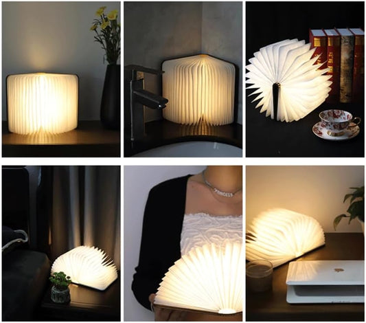 5.7 Inch Wooden Book Light, Upgraded 360° Folding Book Lamp LED Book Light for Home Decor Birthday Gift (3Color-W, Large)