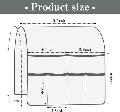 Couch Armrest Organizer Remote Control Holder Bedside Caddy with 6 Pockets, Non-Slip Armchair Caddy Sofa Armrest Organizer for Tv Remote Control, Magazine, Cell Phone, Beige