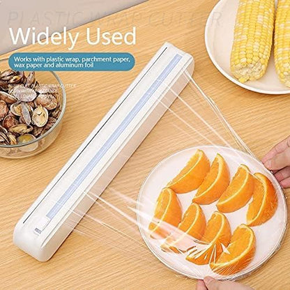 Plastic Wrap Dispenser With Cutter, Reusable Cling Film Dispenser, Cling Wrap Dispenser With Slide Cutter, Also For Aluminum Foil, Tin Foil, Baking Paper (L)