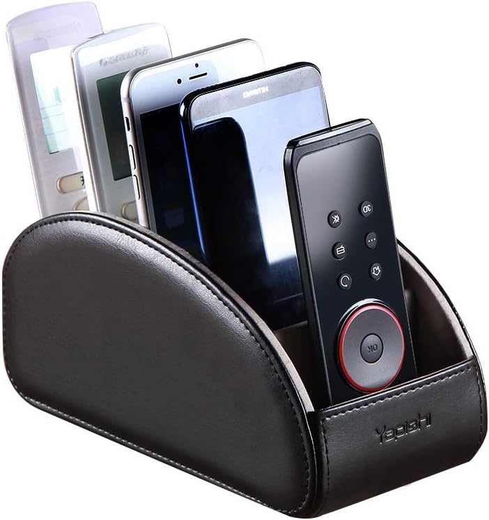 Pu Leather TV Remote Control Holder with 5 Compartments,Remote Caddy/Tray | Bedside Table Desk Storage Box/Organizer for Pen,DVD,Blu-Ray,Media Player,Heater Controller,Cosmetics,Glasses,Office Supplies