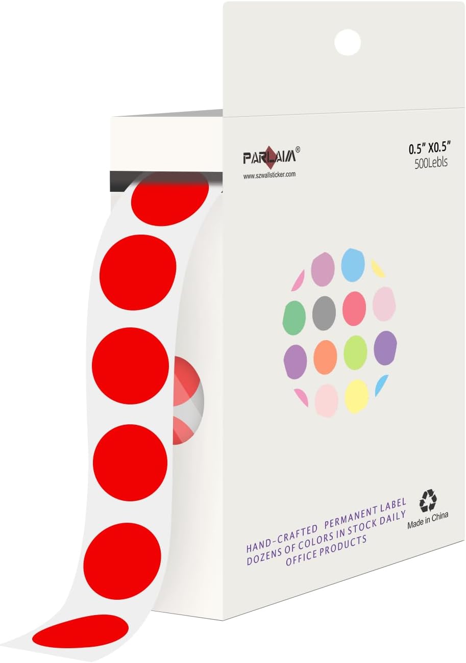1/2 Inch Round Sticker,4 Rolls 2000Pcs Small Dot Stickers Color-Code Dots | Red+Yellow+Blue+Green 1.3cm Small Stickers Round Color Coding Circle Dots Stickers, Roll Dot Sticker Label for Office Home
