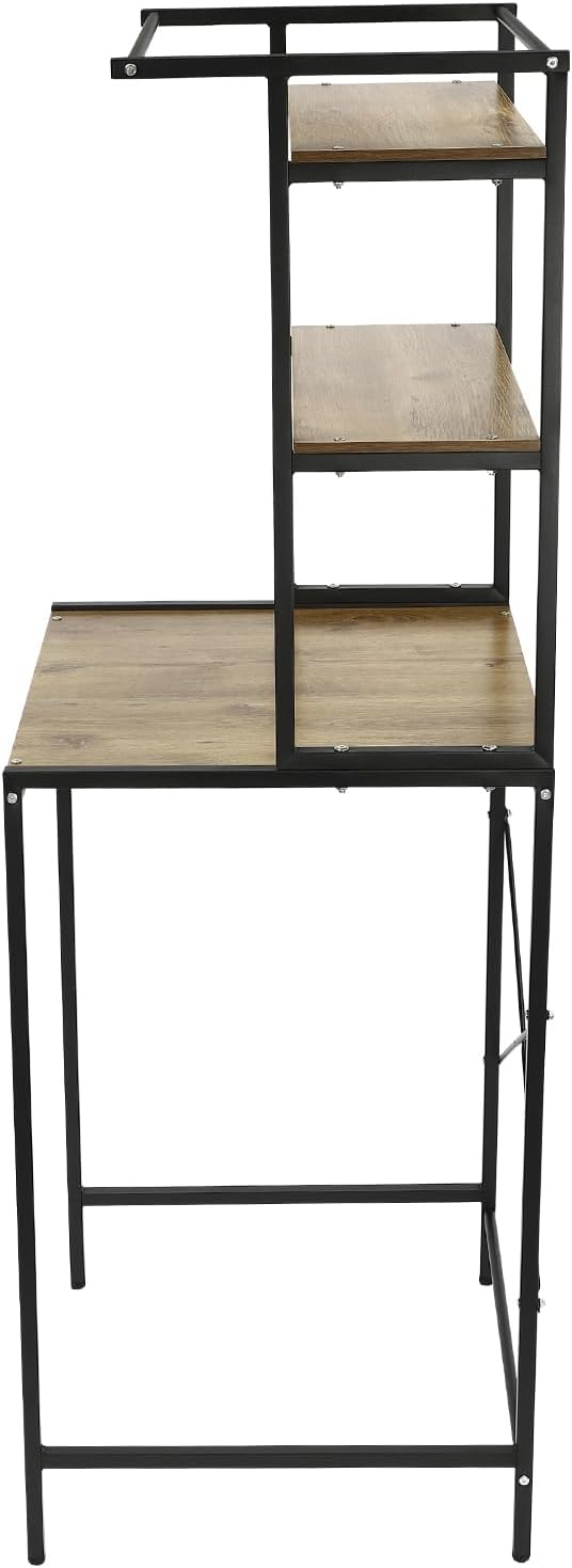 Over Washer and Dryer Storage Shelf Portable Organizer Rack Space Saver Standing Rack with Adjustable Feet for Bathroom Laundry Room (Black+Oak)