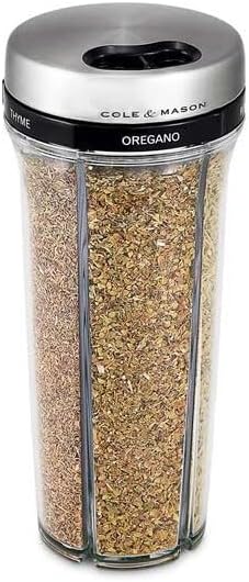 Cole & Mason Saunderton Spice Storage & Shaker - Herb Keeper for Refrigerator, Countertop or Cabinet - Divided Food Storage Container - Spice Shaker with Lid - Clear/Silver