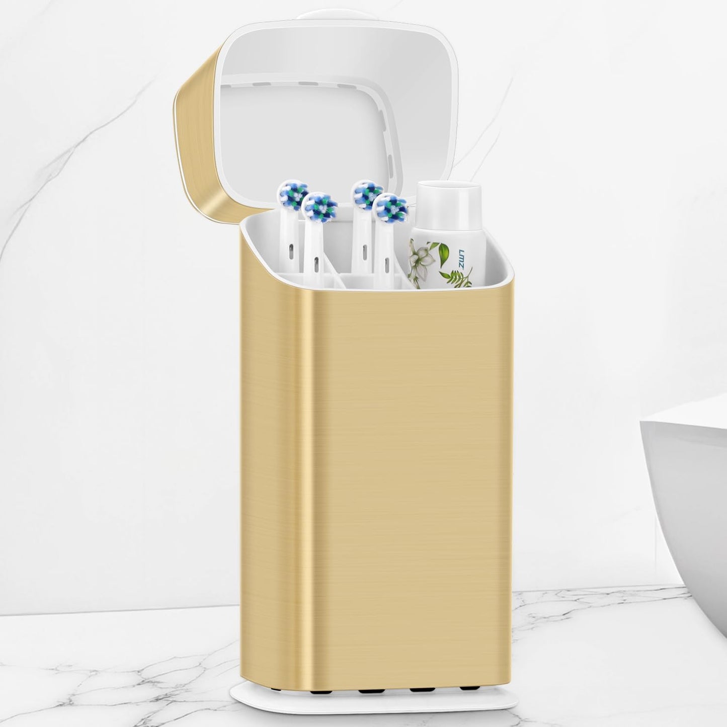GFWARE Electric Toothbrush Holder with Cover, Ventilated & Drainage, Silver | Detachable 5 Slots Bathroom Organizer for Toothbrush & Toothpaste, Waterproof & Dustproof, Electric Toothbrushes Under 10 In