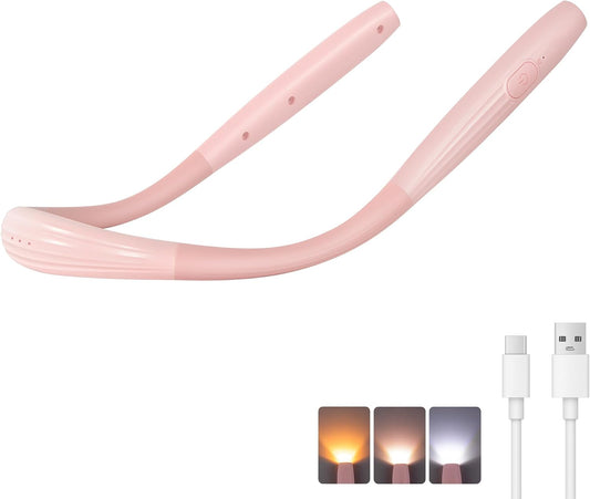 Upgraded LED Neck Reading Light, Book Light, Rechargeable, 3 Colors & 3 Brightness Adjustable, Auto-Off Timer, Neck Light for Reading in Bed, Long Lasting, Perfect for Repairing, Knitting.