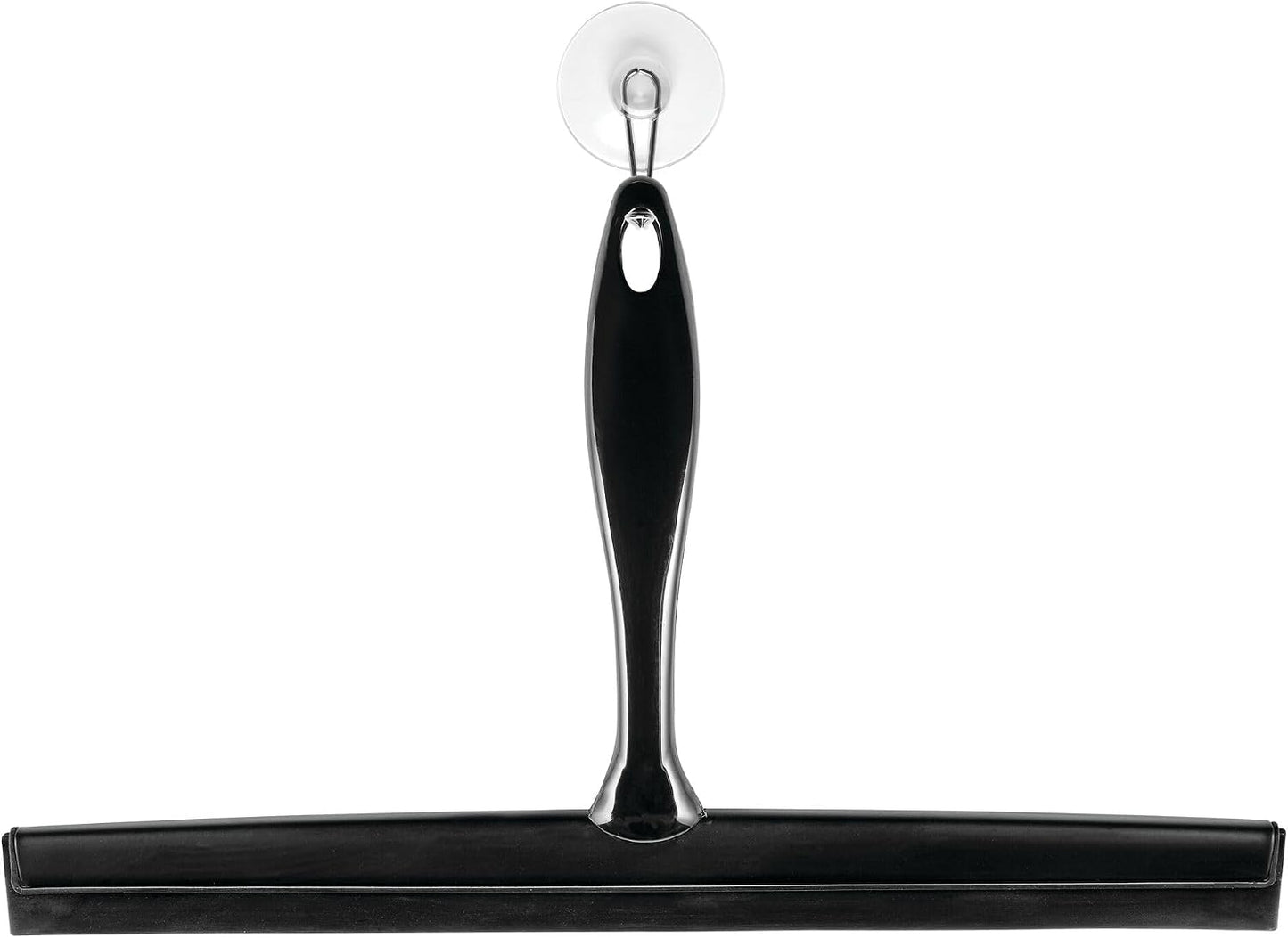 iDesign Zia Metal and Plastic Bathroom Squeegee for Shower, Glass Doors, Floors, Mirrors, with Suction Hook Holder , 12 Inches, Clear and Stainless Steel | Wall Hook Included
