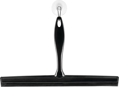 iDesign Zia Metal and Plastic Bathroom Squeegee for Shower, Glass Doors, Floors, Mirrors, with Suction Hook Holder , 12 Inches, Clear and Stainless Steel | Wall Hook Included