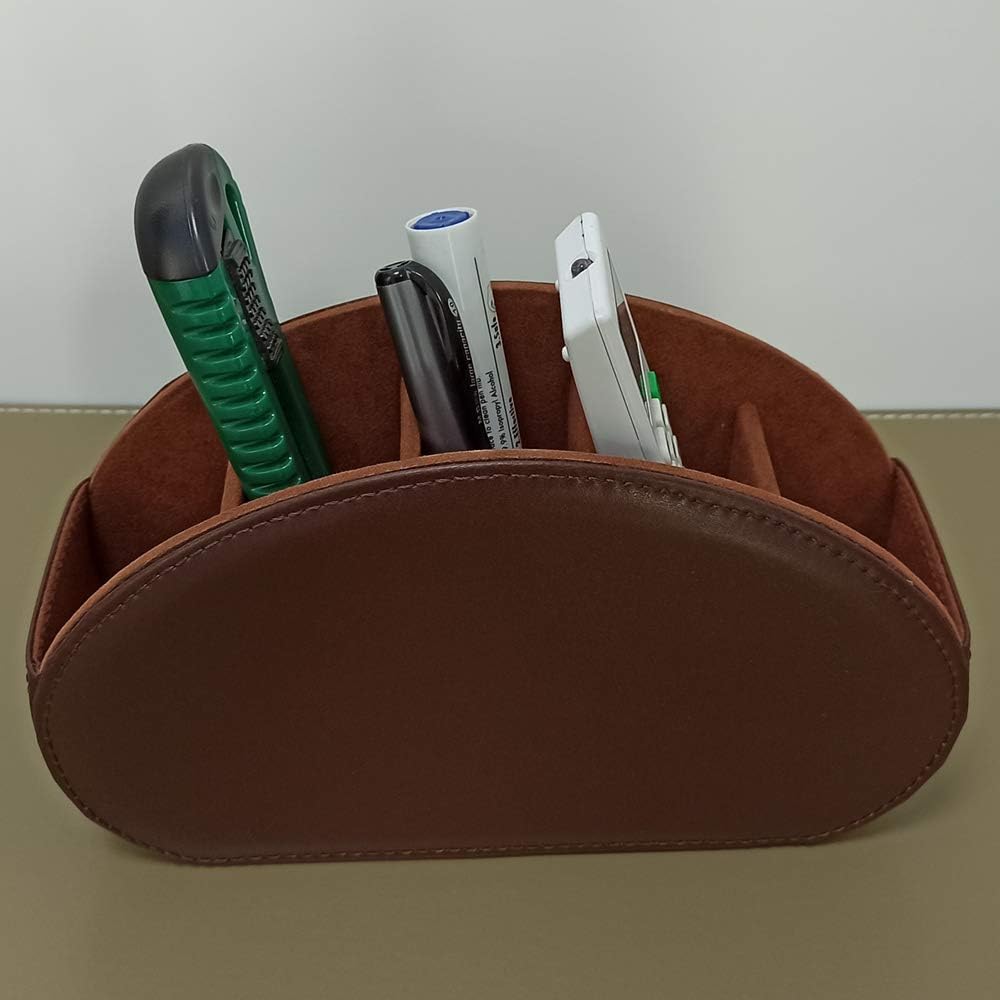 Leather Remote Control Holder with 5 Compartments TV Remote Caddy Storage Box/Tray,Desktop Organizer Store Controller,Glasses,Brush,Media Player,Pen,Space Saver for Bedside Table/Office Desk(Black)