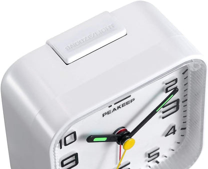 Peakeep Small Battery Operated Analog Travel Alarm Clock Silent