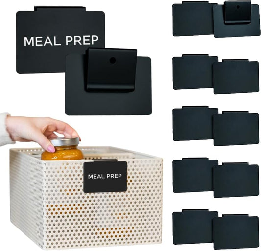 Storage Bin Label Holders Clip-On – 10 Pack Metal Basket Labels for Pantry, Baskets, Shelves & Organization Bins, 3.5” x 2.5