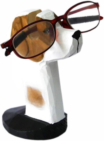 Red Dollar Handmade Wood Carved Animal Eyeglass Holder, Cute Sunglasses Display Stand, Nightstand Home Office Desk Decor, Christmas Holiday New Year Business Gift for Men Women Adults (Dog)
