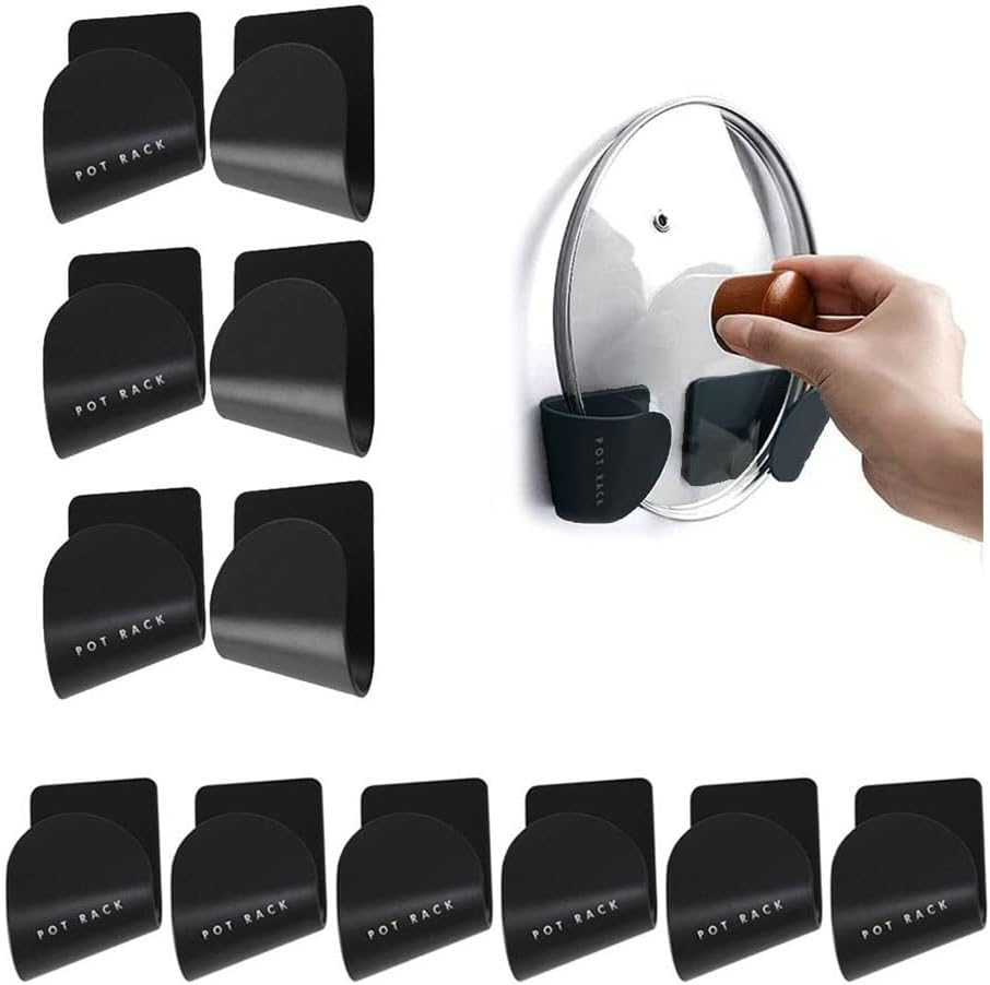 6 Pairs of Wall Mount Pot Lid Organizer, Adjustable Cabinet Door Pan Lid Organizer, Pot Lid Holder Hangers for Kitchen Wall Mount (Black)