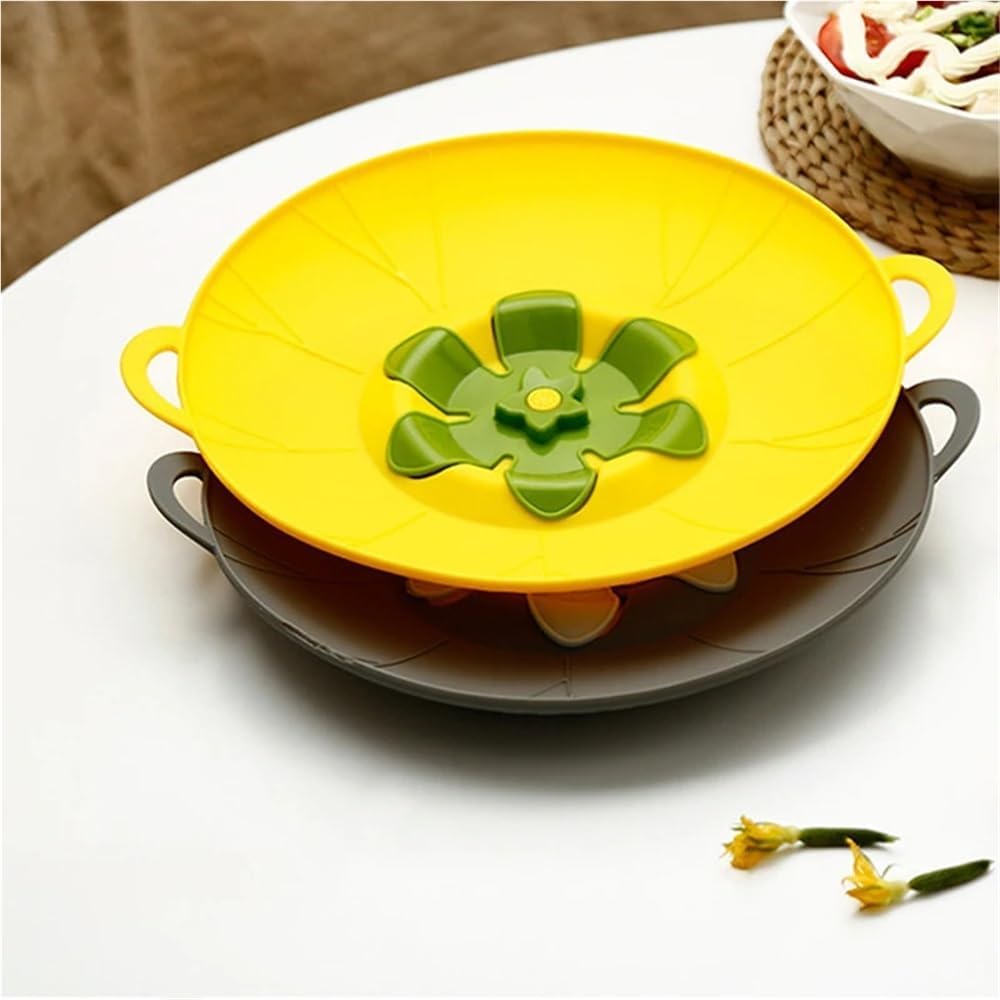 Silicone Boil Over Spill Safeguard - Food Grade Kitchen Stopper Lid For Pots And Pans - Eco-Friendly Silicone Cover In Grey And Yellow(Beige,Small)