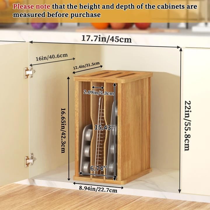 4 Tier Rubber Wooden Tray Dividers for Cabinets, Cookie Sheet Organizer | Heavy Weight, Premium Wood, Multiple Sizes, Saving Space, Vertical Tray Dividers for Storing pans, Baking tray, Cutting Board