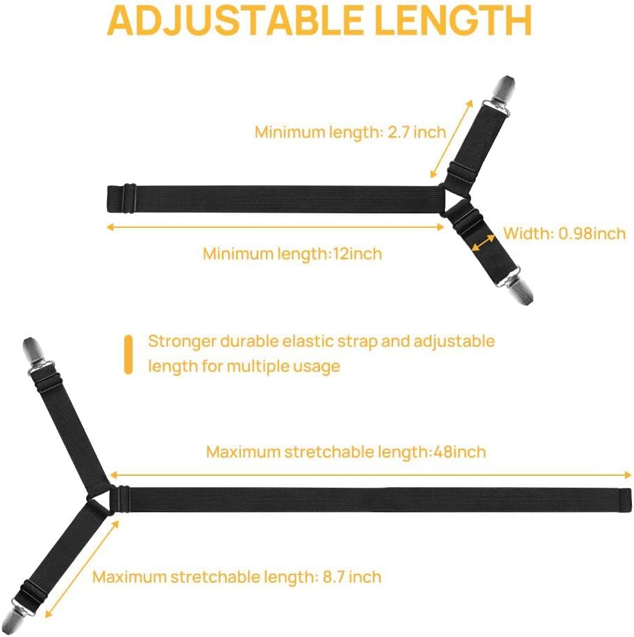 FGY Bed Sheet Straps Adjustable Elastic Fasteners with Metal Clips for Tablecloth Bedding
