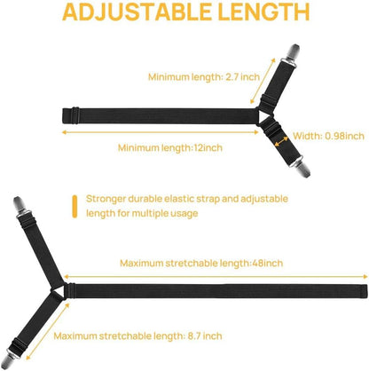 FGY Bed Sheet Straps Adjustable Elastic Fasteners with Metal Clips for Tablecloth Bedding