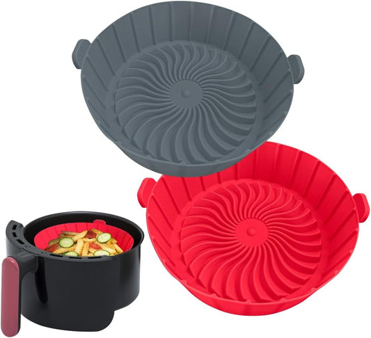 Small Air Fryer Silicone Liners for COSORI/Instant Pot/Chefman/Ninja/Dash/Bella/GoWise/COSMO Air Fryer 2QT 2.1QT 2.3QT 2.5QT, 2 Pack Reusable Silicone Basket Pot Baking Tray AirFryer Accessories