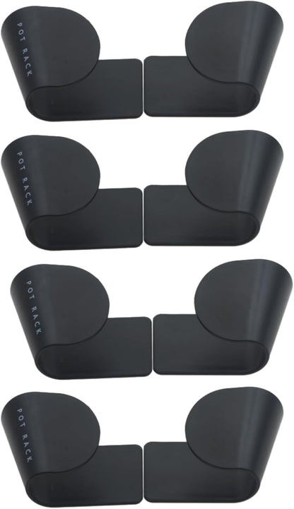 4 Pairs Pot and Pan Lid Holder Self Adhesive Wall Mount Storage Organizer Pot Lid Organizer for Cabinet (Black)