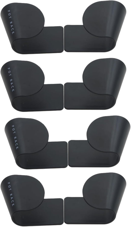4 Pairs Pot and Pan Lid Holder Self Adhesive Wall Mount Storage Organizer Pot Lid Organizer for Cabinet (Black)