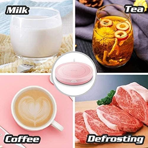 BESTINNKITS Smart Coffee Set Auto On/Off Gravity-Induction Mug Office Desk Use, Candle Wax Cup Warmer Heating Plate (Up to 131F/55C), 14oz (White Set)