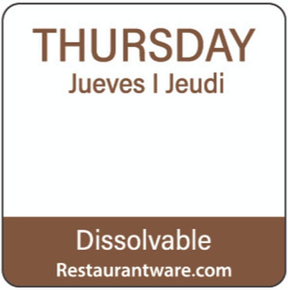 Restaurantware RW Smart 1 Inch x 1 Inch Food Rotation Labels 500 Dissolvable Food Safety Labels - Premium Trilingual Orange Paper Day Of The Week Labels For Food Storage Or Prep Saturday