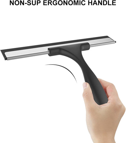 SetSail Squeegee for Shower Glass Door, 10 Inches, Black | Stainless Steel Shower Squeegee for Glass Doors, All-Purpose Window Squeegee for Shower Mirror Bathroom Car Window Cleaning