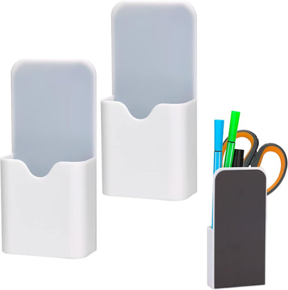 LUTER 2 Pcs Magnetic Pen Holder Pencil Holder Dry Erase Marker Holder Magnetic Pen Organizer Home School Office Supplies for Refrigerator Whiteboard Locker (White)