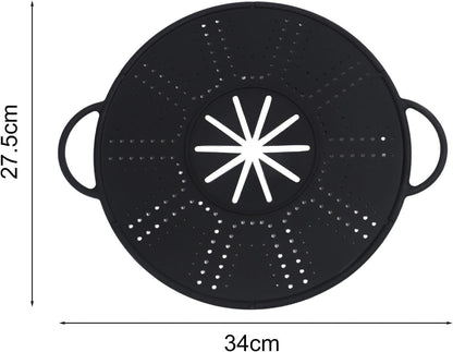 Large Silicone Spill Stopper Lid for Kitchen Pots Pans(white) | Silicone Pot Spill Stopper Lid with Steam Vent, 13.4x10.8 Inch Heat Resistant Cover and Oil Baffle with Easy Grip Handles