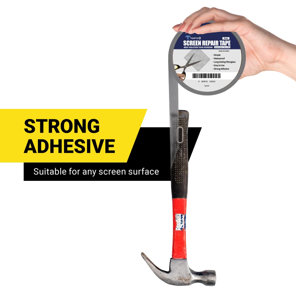 TORTO9 Window Screen Repair Kit, 3-Layer Strong Adhesive & Waterproof Tape Fiberglass Covering mesh (Gray, 2 Inch x 6.5 FT)