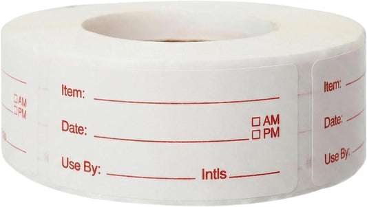 500 Labels/Roll Removable Food Storage Labels, 2 x 1 Inch Easy Write Date Stickers for Freezer, Red Text Pre-Printed Food Labels for Refrigerator Containers, Meal Prep & Kitchen Organization