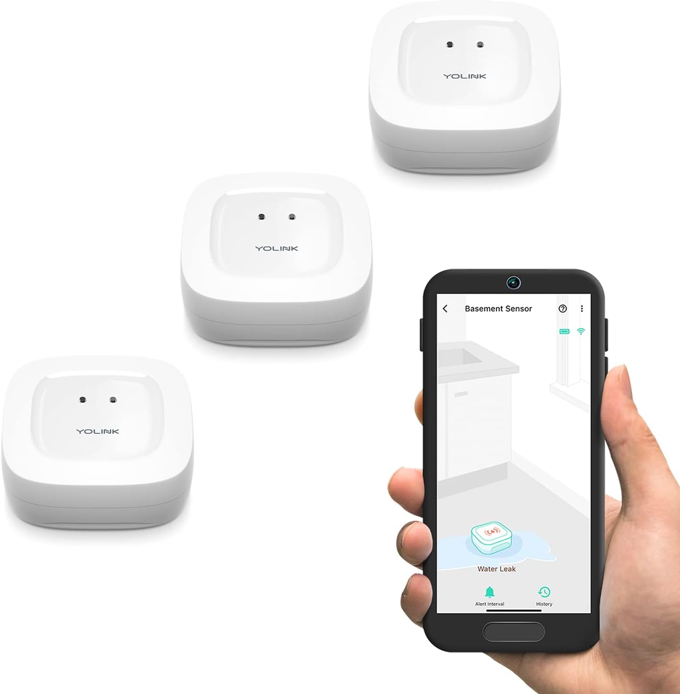 YoLink Water Leak Starter Kit: Hub + 6 Leak Sensor 1 (Silent), LoRa Long-Range, App/SMS/Email Alerts, D2D Offline Triggers, 2 AAA Up to 5-Year Battery, Compatible with Alexa/IFTTT/Home Assistant