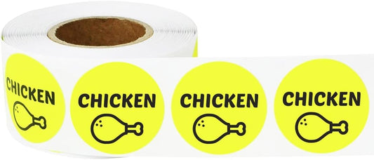 600 Chicken Stickers, 1 Inch Round Chicken Food Labels Meat Stickers Deli Pantry Catering Food Truck Grocery Store Menu Meal Choice Sticker Meat Package Food Labeling, Yellow - 2 Rolls of 300 Labels