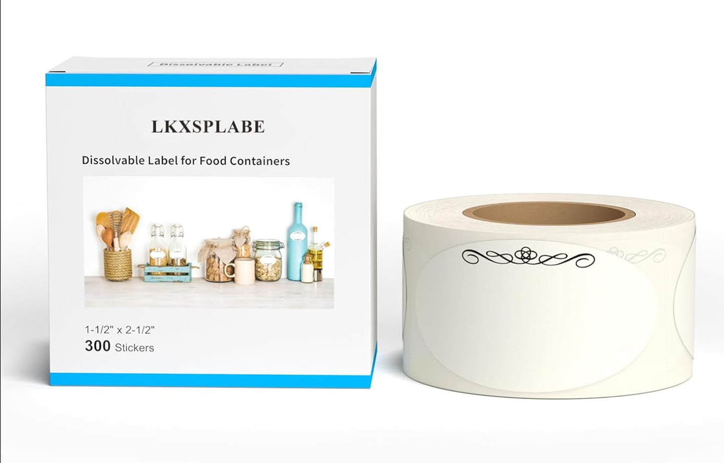 White 1-1/2" x 2-1/2" Dissolvable Labels for Food Containers 300 Stickers(1 Roll)