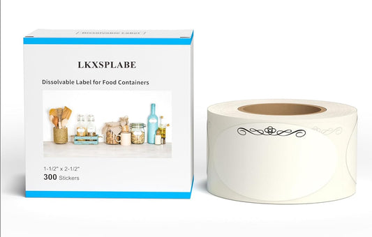 White 1-1/2" x 2-1/2" Dissolvable Labels for Food Containers 300 Stickers(1 Roll)