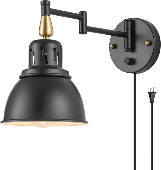 TRLIFE Dimmable Swing Arm Wall Lights with Plug in Cord Wall Mounted Light Industrial Wall Sconce, E26 Base, UL Listed