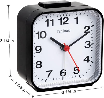 Tinload Small Battery Operated Analog Travel Alarm Clock Silent Non Ticking, Gentle Wake, Ascending Beep Sounds, Snooze,Lighted on Demand, Easy Set(Black)