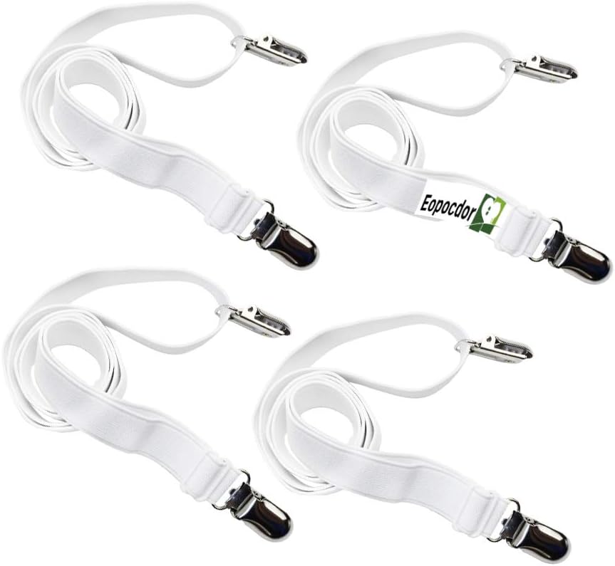 Long Bed Sheet Clips,Adjustable Bed Fitted Sheets Mattress Holder Straps Suspender Fastener,4 Pieces (White)