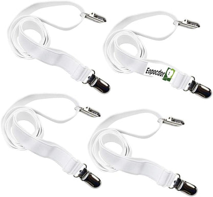 Long Bed Sheet Clips,Adjustable Bed Fitted Sheets Mattress Holder Straps Suspender Fastener,4 Pieces (White)