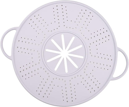 Silicone Spill Stopper Lid, 10.94 in Heat Resistant Splatter Screen with Double Handles for Boil-Over Prevention, Black