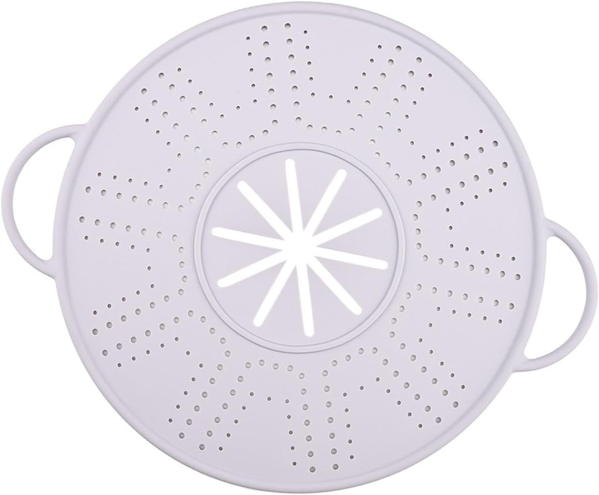 Silicone Spill Stopper Lid, 10.94 in Heat Resistant Splatter Screen with Double Handles for Boil-Over Prevention, Black