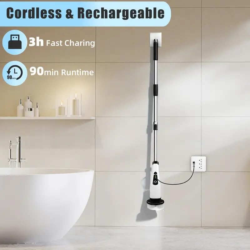 Electric Spin Scrubber,Cordless Cleaning Brush,Shower Cleaning Brush with 8 Replaceable Brush Heads, Power Scrubber 5 Adjustable Speeds for Floor Bathroom Shower Bathtub Glass Car, Gift